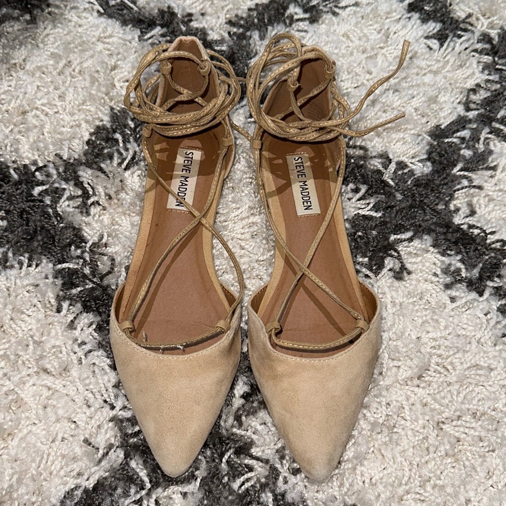 Steve Madden Nude Suede Sunshine Lace Up Flats - Picture 3 of 7